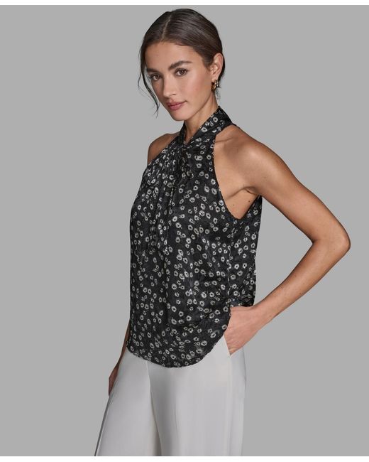 BCBGMAXAZRIA Gray Sleeveless Tie Neck Top