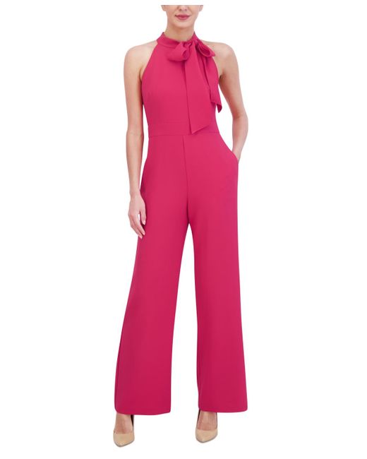 Vince Camuto Pink Stretch-crepe Tie-neck Sleeveless Jumpsuit