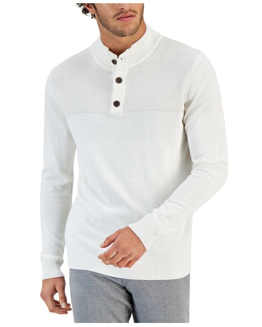 Club Room Cotton Button Mock Neck Sweater, Created For Macy's in White ...