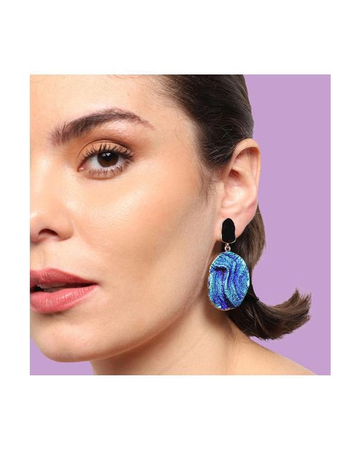 SOH Blue Textured Oval Drop Earrings