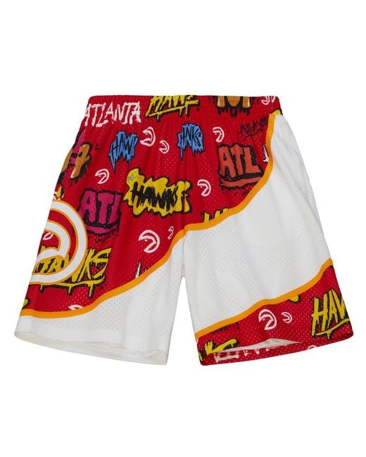 Mitchell & Ness Red Atlanta Hawks 1998-99 Hardwood Classics Slap Sticker Swingman Shorts for men