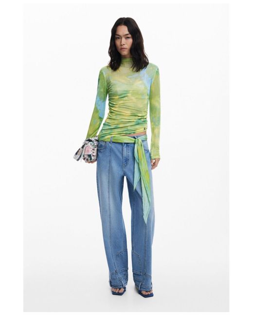 Desigual Green Watercolor Draped Fine Sweater