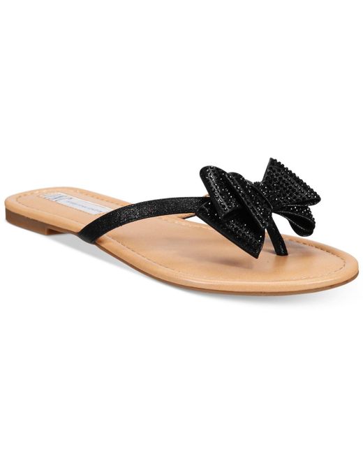 INC International Concepts Black Women's Mabae Bow Flat Sandals