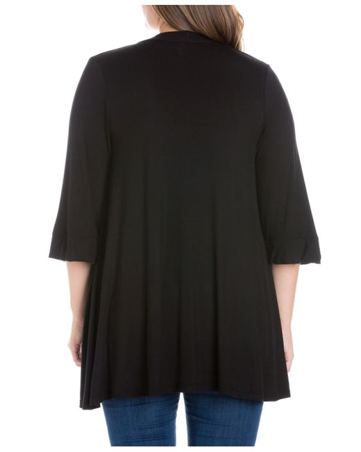 24seven Comfort Apparel Black Plus Size Elbow Length Open Front Cardigan Sweater