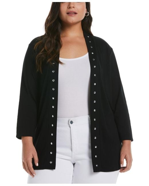 Rafaella Black Plus Size Open Front Cardigan Sweater
