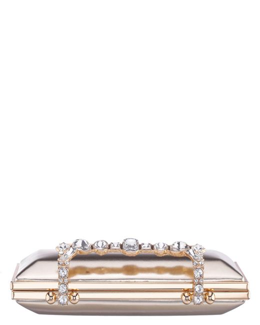 Nina Gray Crystal Handle Lift Lock Clutch