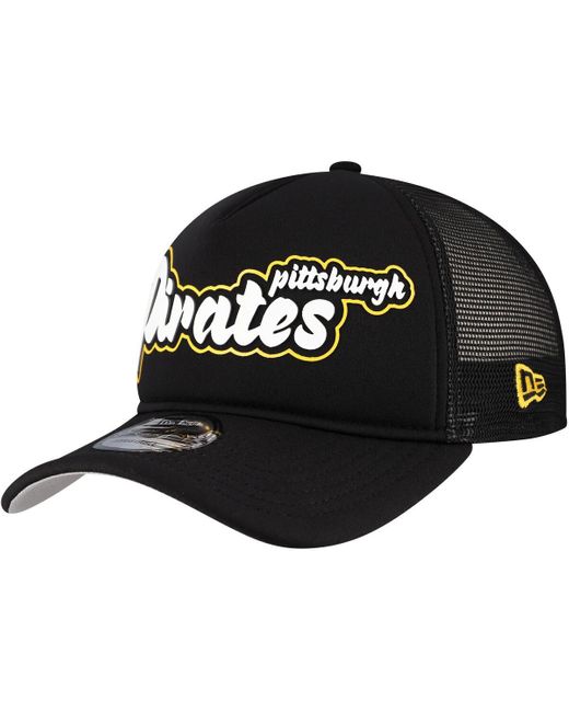 KTZ Black Pittsburgh Pirates Retro Bold A-frame Trucker 9forty Adjustable Hat for men