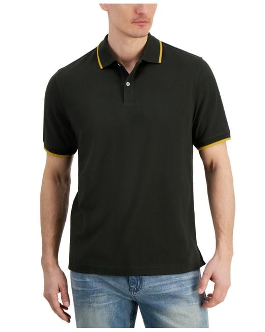 Club Room Black Regular-fit Tipped Performance Polo Shirt for men
