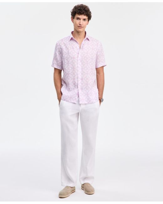 Club Room White Reno Short Sleeve Medallion Print Button-front Shirt for men