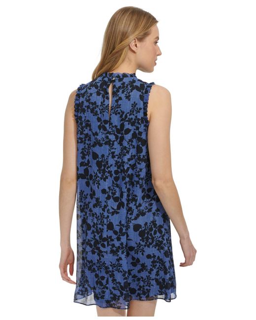 Tommy Hilfiger Blue Printed Ruffle-trim Shift Dress