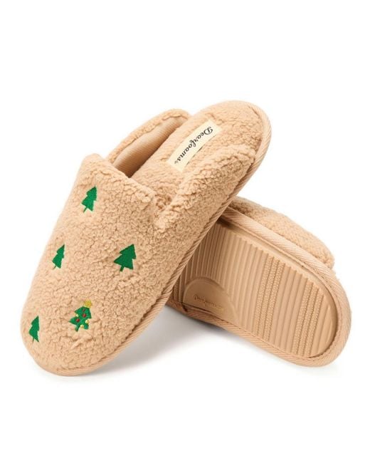 Dearfoams Multicolor Christmas Tree Teddy Scuff Slipper