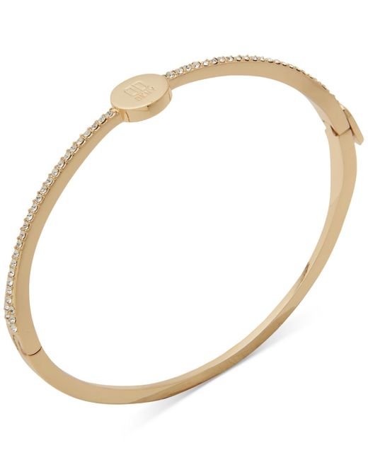 DKNY Metallic Gold-tone Pave Logo Thin Bangle Bracelet