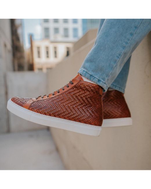 Taft Brown Handcrafted Woven Leather High Top Lace Up Sneaker for men