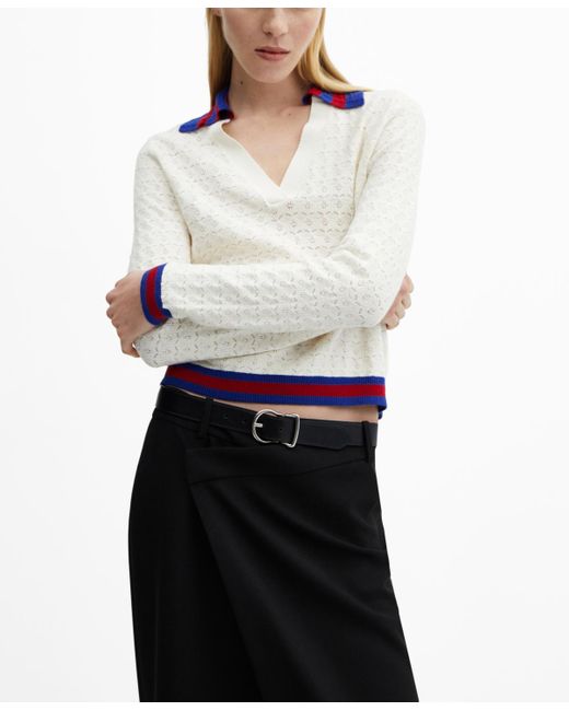 Mango White Knitted Polo Neck Sweater
