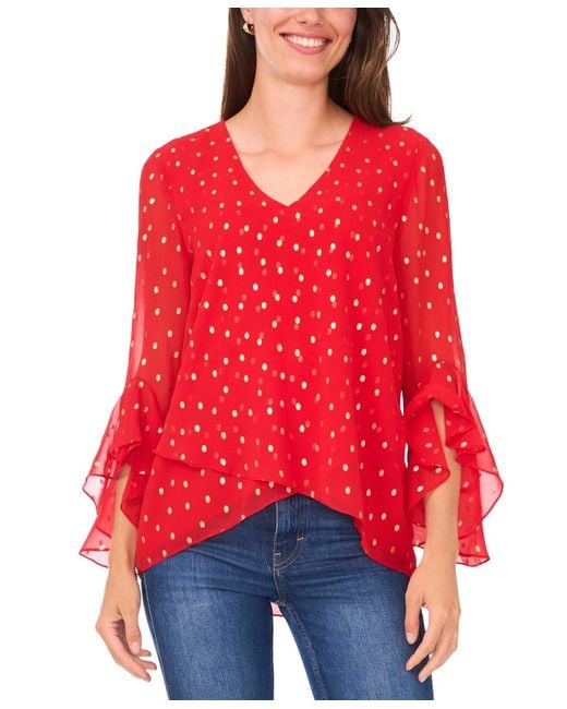 SAM & JESS Red Printed V-neck Top