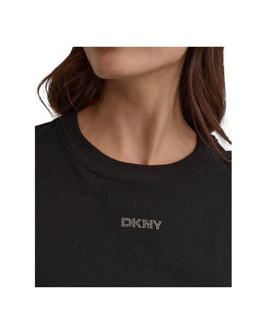 DKNY Black Sport Cotton Stud Logo Knot-front T-shirt