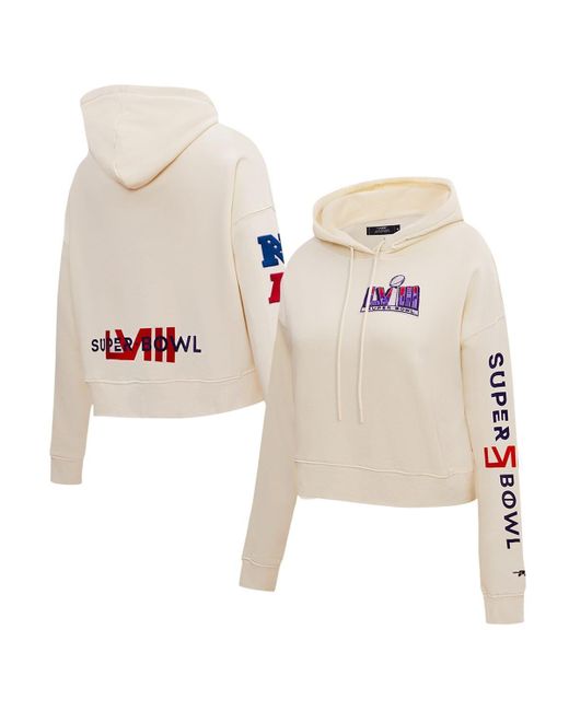Pro Standard Natural Super Bowl Lviii Cropped Pullover Hoodie