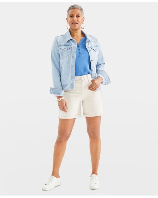 Style & Co. Blue High-rise Belted Cuffed Denim Shorts
