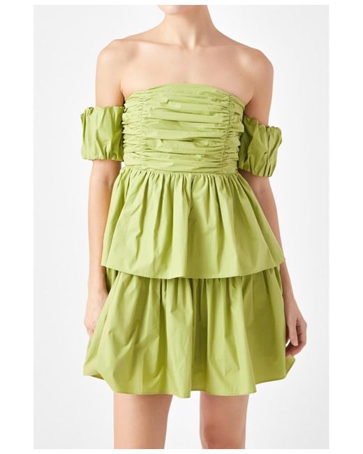 Endless Rose Green Ruched Off The Shoulder Mini Dress