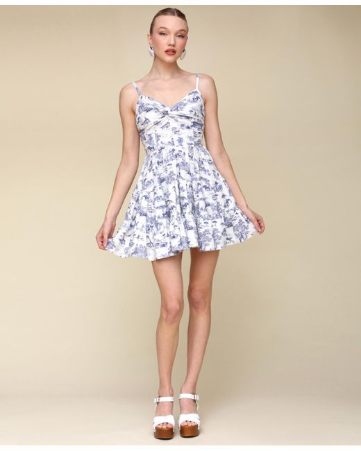 Avec Les Filles Women's Natural Toile-print Linen-blend Tiered Fit & Flare  Dress