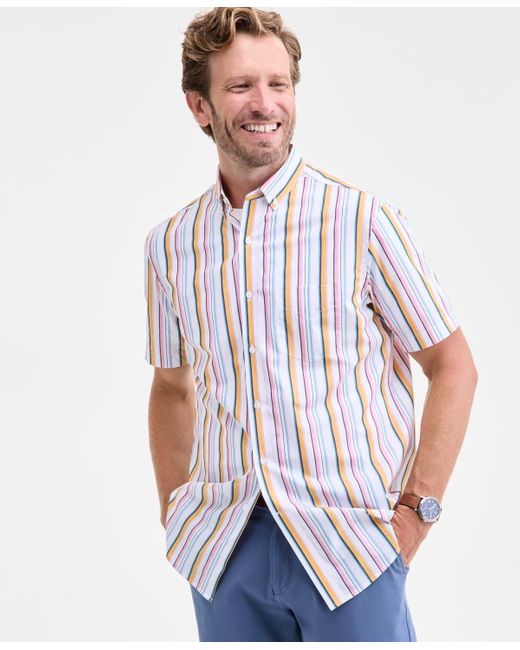 Club Room White Kara Stripe Short-sleeve Button-down Poplin Shirt for men
