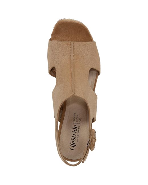 LifeStride Natural Audra Open Square Toe Block Heel Platform Sandals