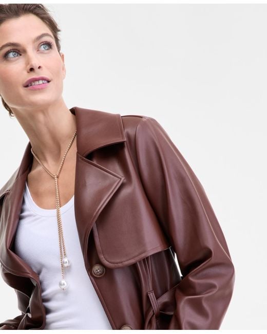 INC International Concepts Red Faux-leather Trench Coat