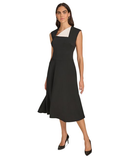 chinese dress ladies Calvin Klein Collection Wool A Line Dress Black