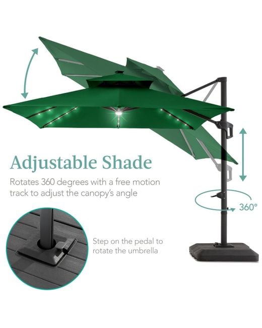 Best Choice Products Green 10x10ft 2-tier Square Outdoor Solar Led Cantilever Patio Umbrella W/ Base Included