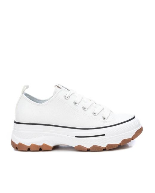 Xti White Canvas Platform Sneakers By