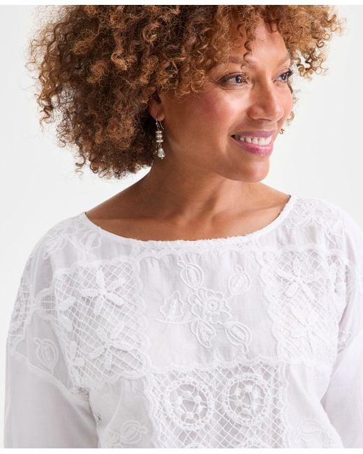 Style & Co. White . Crochet Patchwork Top