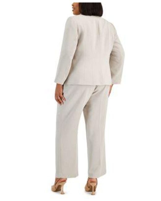 Kasper Natural Plus Size Stretch Crepe One Button Jacket Tie Front Blouse Pants