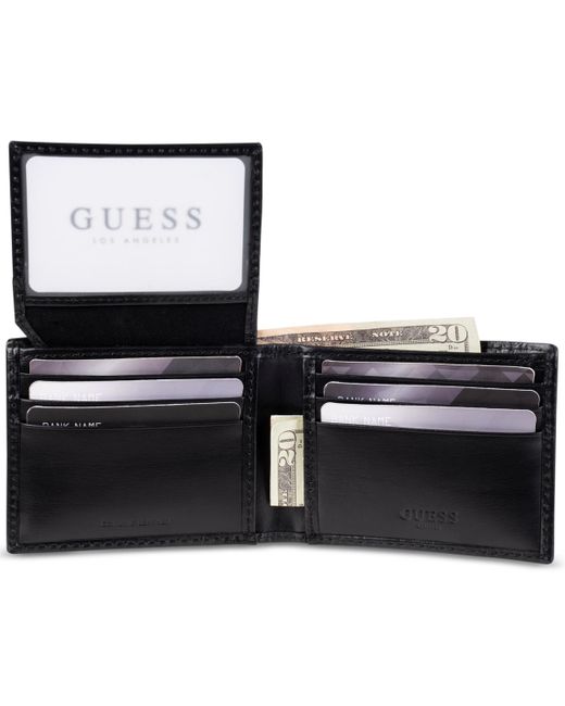 Guess Black Rfid Embossed Leather Passcase Wallet for men