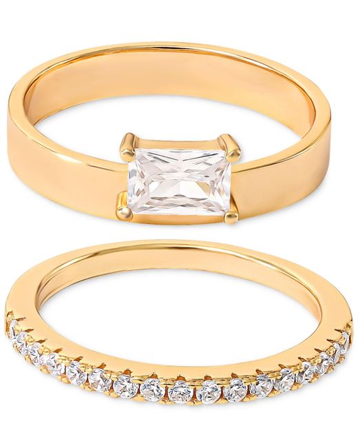 Giani Bernini Metallic 2-pc. Set Cubic Zirconia Ring & Pavé Band In 18k Gold-plated Sterling Silver, Created For Macy's