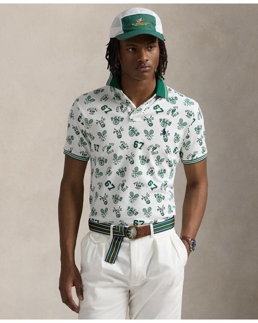 Polo Ralph Lauren White Classic-fit Print Mesh Polo Shirt for men