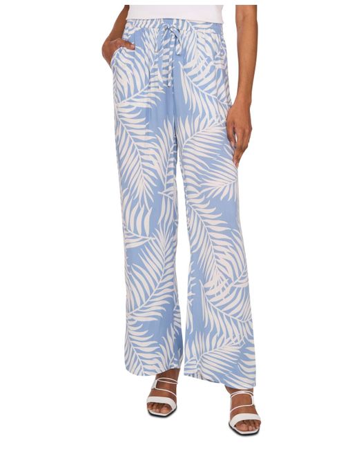 Vince Camuto Blue Tropical-print Mid-rise Drawstring Pants