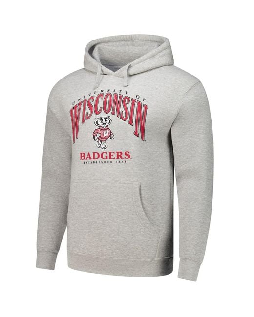 League Collegiate Wear Gray Wisconsin Badgers Tall Arch Essential Pullover Hoodie for men