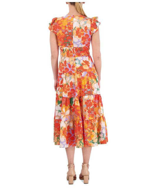 Vince Camuto Floral-print Tiered Midi Dress