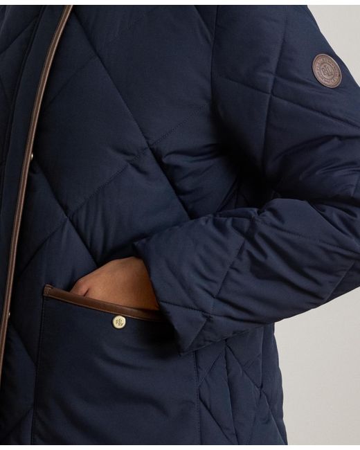 Ralph Lauren Blue Faux-fur-collar Diamond Quilted Jacket