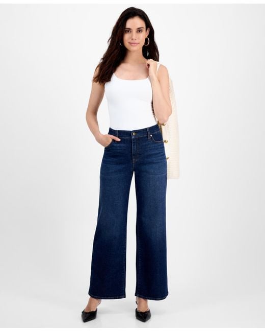 INC International Concepts Blue Petite High-rise Wide-leg Jeans