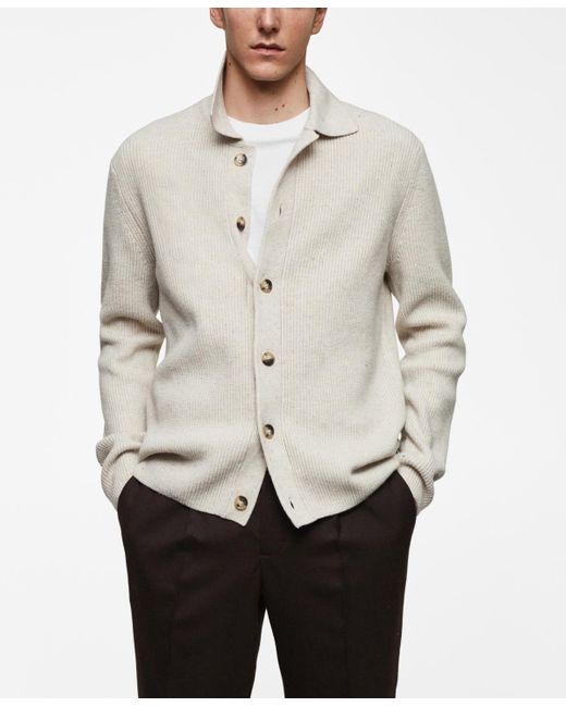 Mango Natural Buttoned Ribbed Cardigan for men