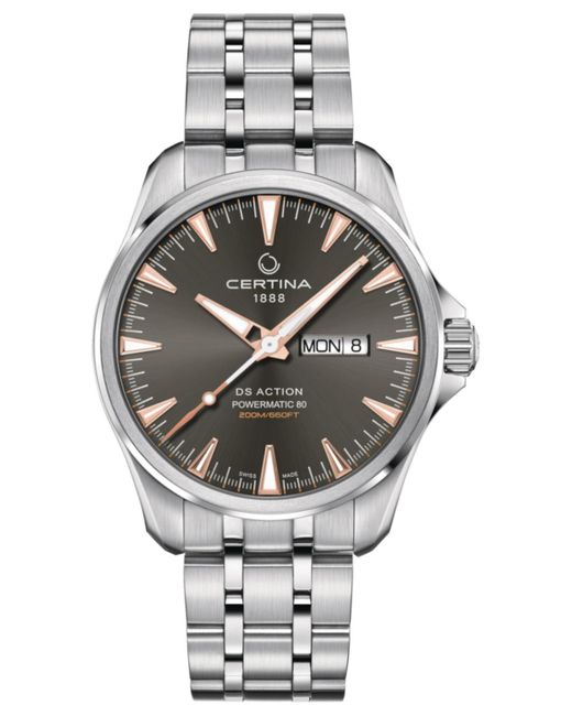 Certina Gray Swiss Automatic Ds Action Day-date Powermatic 80 Stainless Steel Bracelet Watch 41mm for men