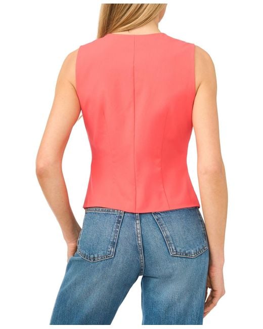 Cece Red Crewneck Button-up Vest