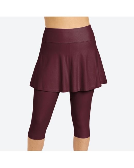Calypsa Purple Plus Size Flared Swim Skort With Capri leggings