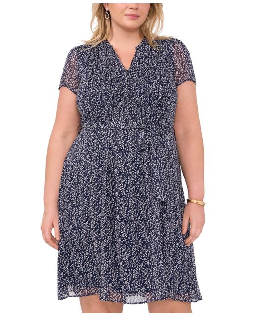 Msk Blue Plus Size Printed Pintucked Dress