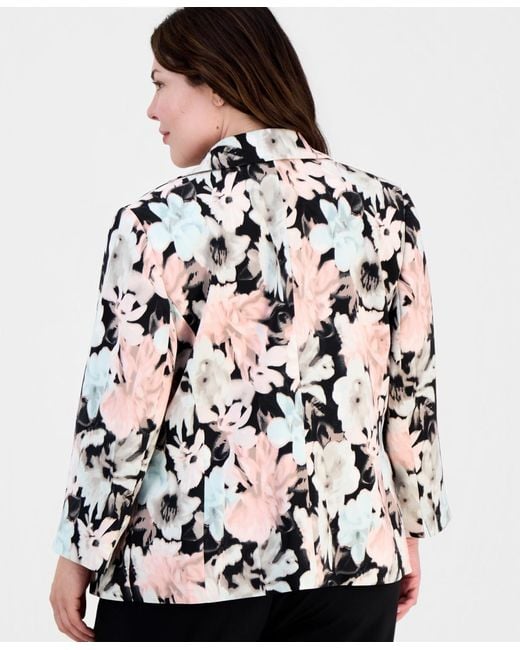Kasper Black Plus Size Printed Two-button Blazer