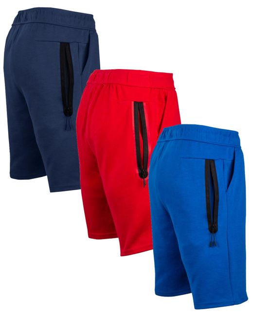 Galaxy By Harvic Blue 3-pack Tech Fleece Performance With Heat Seal Zipper Pocket Shorts for men