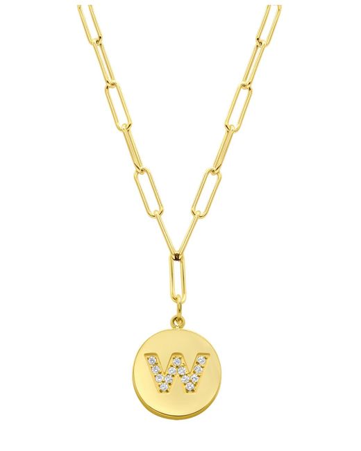 Adornia Metallic Tarnish Resistant 14k Gold Plated Pave Crystal Initial Disc Paperclip Necklace
