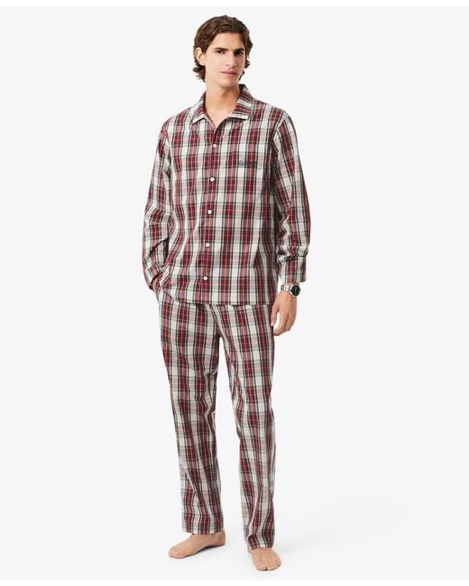 Lacoste Red Plaid Pattern Pajama Set for men