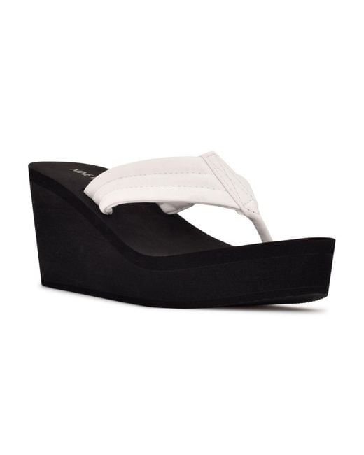Nine West Spins Platform Wedge Thong Sandals in White Lyst